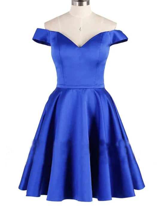 Blue Satin Short Ball Dress Back to School Short Dress Blue Formal Evening Dress