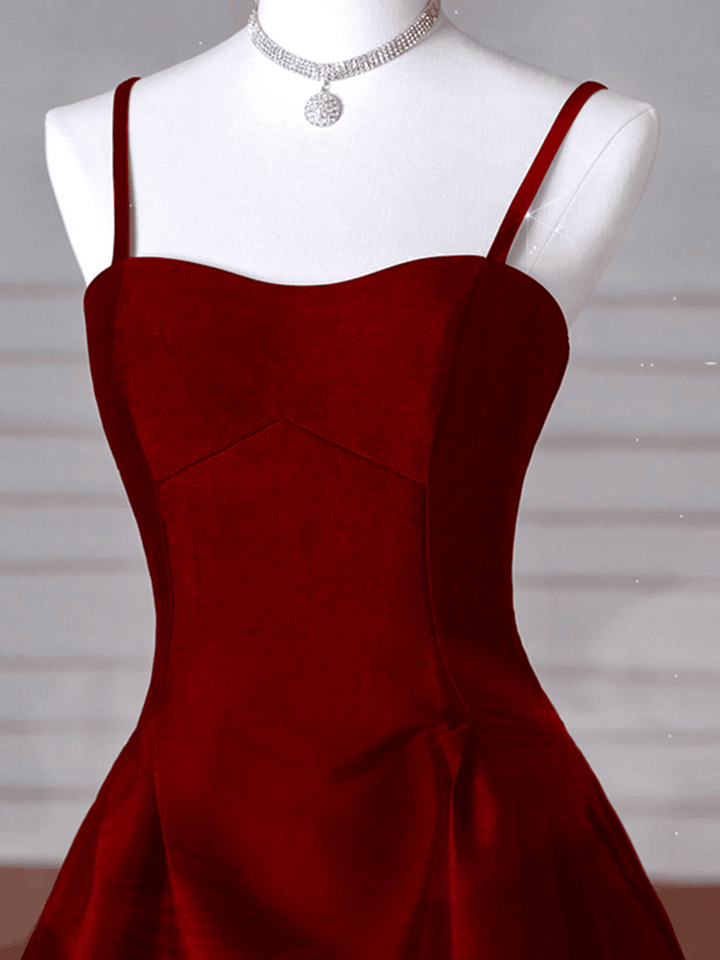 Wine Red A-Line Straps Satin Long Party DressWine Red Long Prom Dress Evening Dress