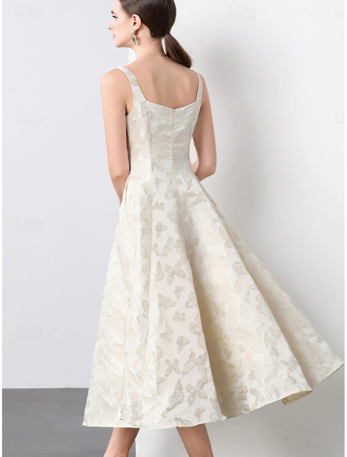 A-Line Quinceanera Dresses Elegant Dress Wedding Wedding Guest Ankle Length Sleeveless Spaghetti Strap Polyester Backless with Floral Print