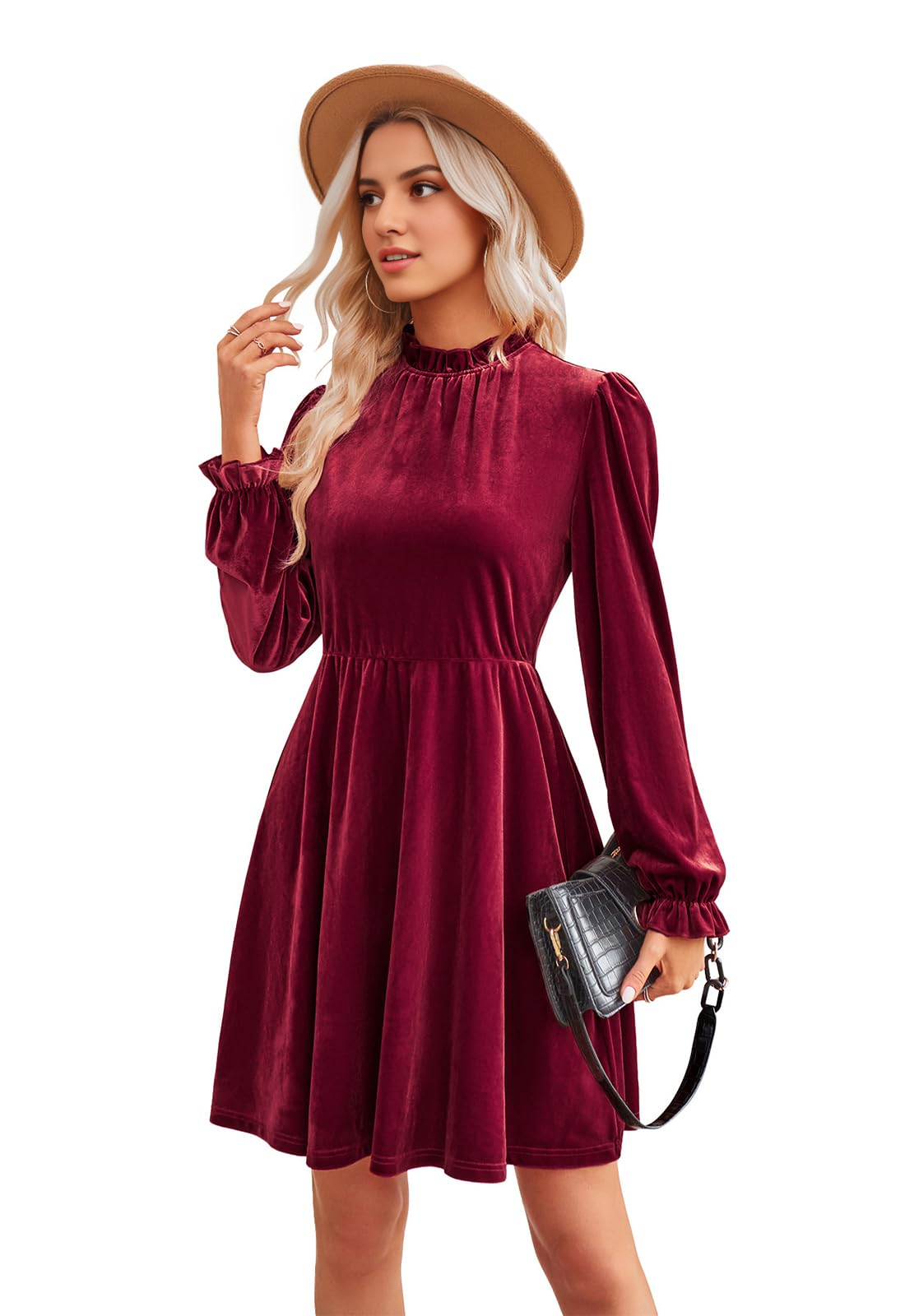 DingJiDress Wedding Guest Dress Women's Velvet Dress Waistline Long Sleeve Short Wrap Tunic Formal Wear Dresses Evening Dress