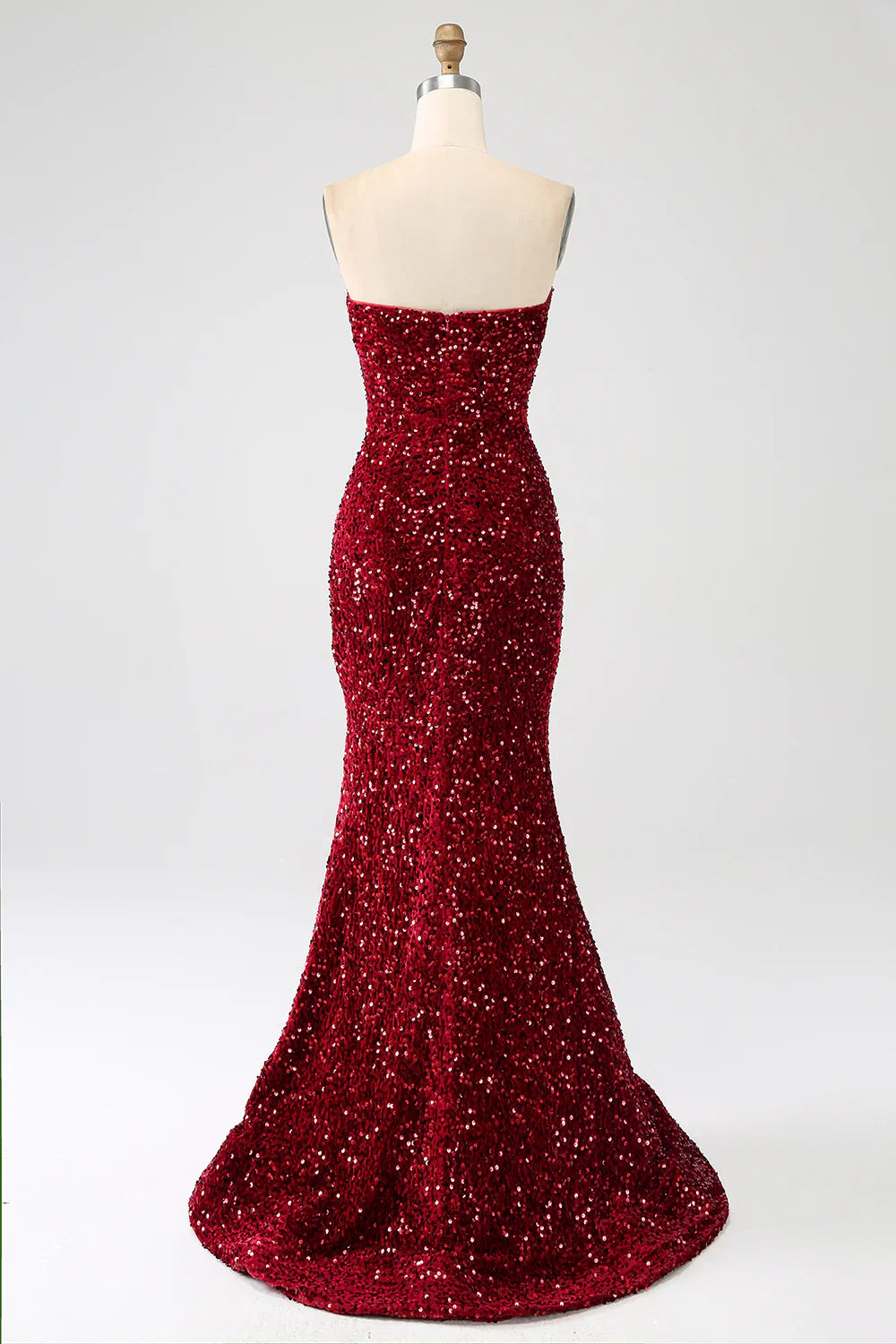 DingJiDress Red Strapless Sequins Long Mermaid Prom Dress With Slit