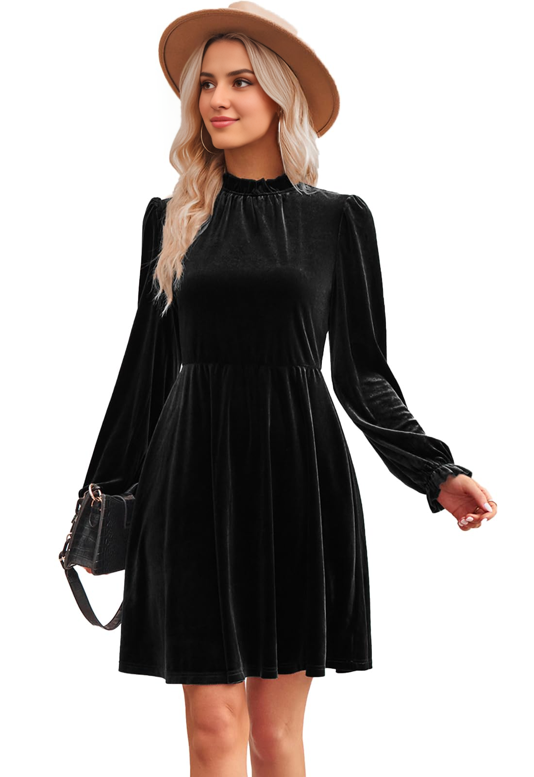 DingJiDress Wedding Guest Dress Women's Velvet Dress Waistline Long Sleeve Short Wrap Tunic Formal Wear Dresses Evening Dress