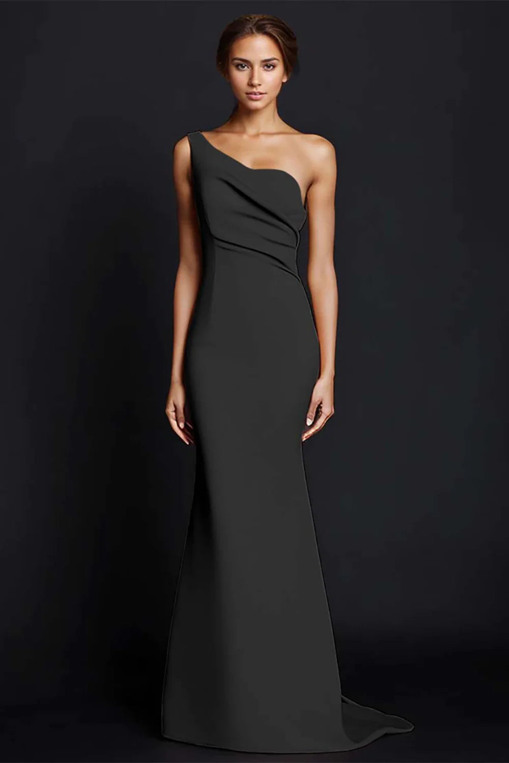 Elegant khaki single shoulder mermaid pleated long satin ball gown