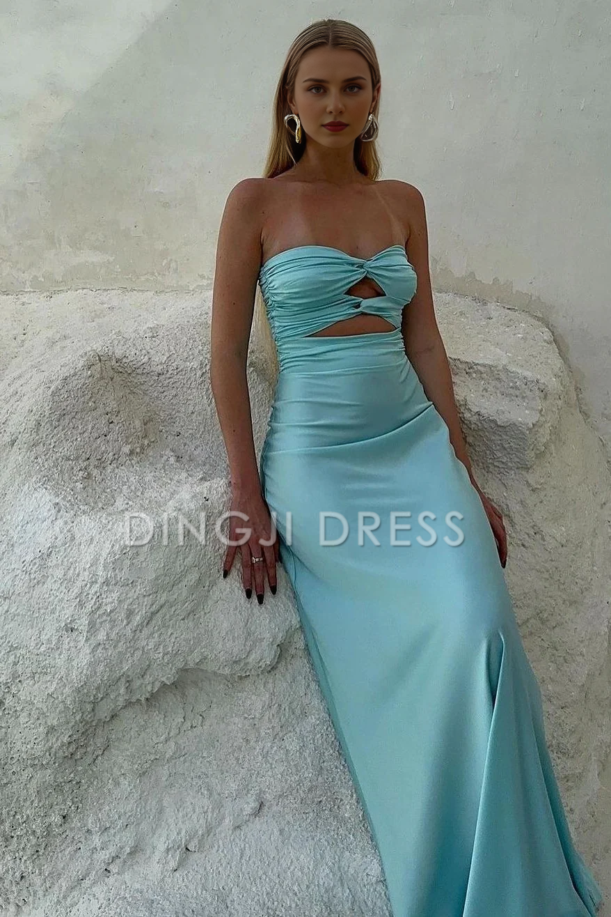DingJiDress Simple Sheath Strapless Sweetheart Long with Keyhole Charming Prom Dress