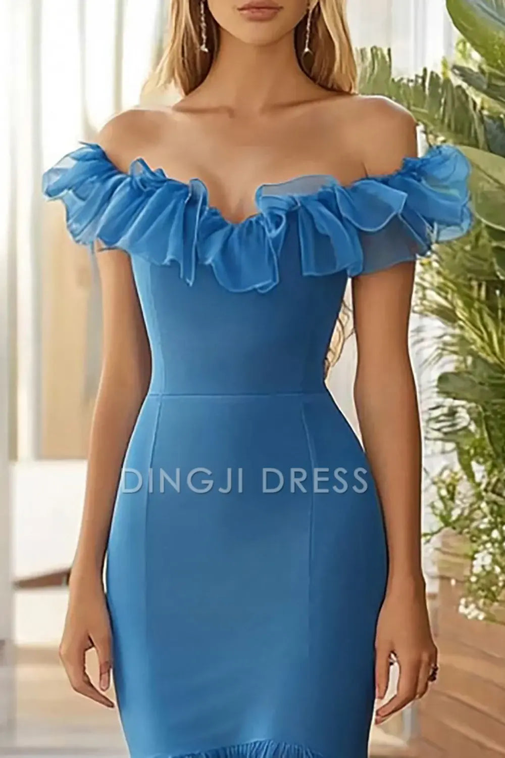DingJiDress High Quality Dress Elegant Mermaid Off The Shoulder Tiers Ruched Long Fashion Prom Dress