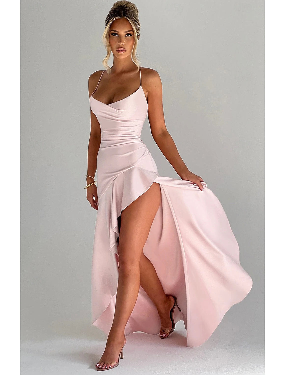 Mermaid Trumpet Quinceanera Dresses Elegant Dress Wedding Wedding Guest Floor Length Sleeveless Spaghetti Strap Polyester Backless with Slit