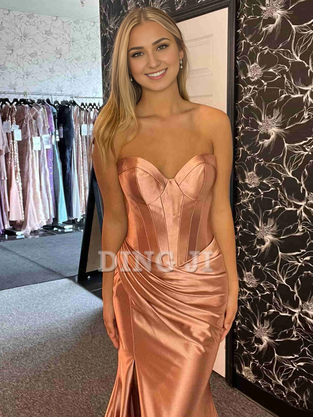 DingJiDress Evening Dress Off Shoulder Sweetheart Pleated Mermaid Cultivate oneself Long Prom Dress Side Fork Exquisite Formal Women's Dresses Wedding Guest Dresses