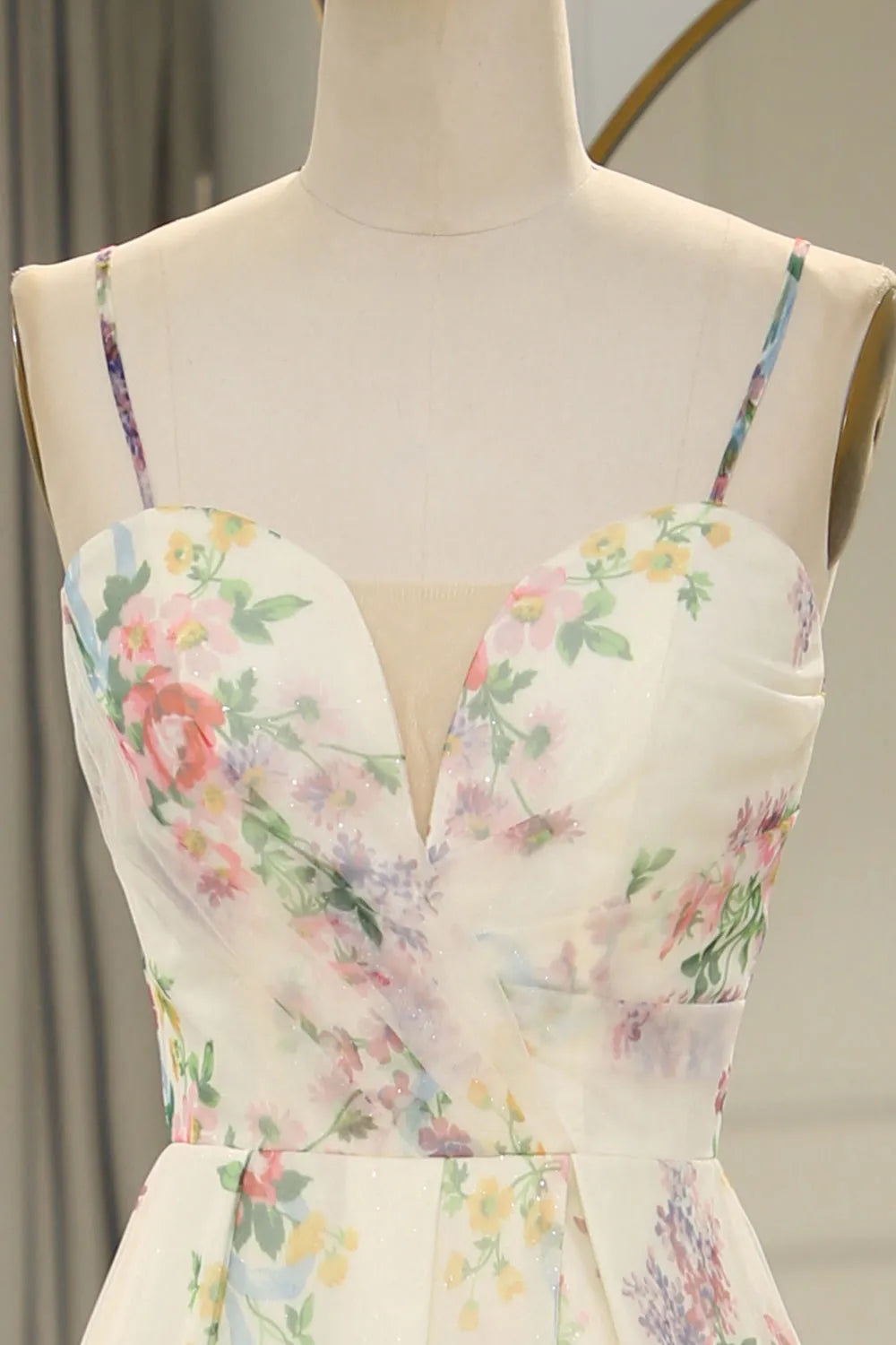 Long style minimalist split A-line printed back zipper party dress