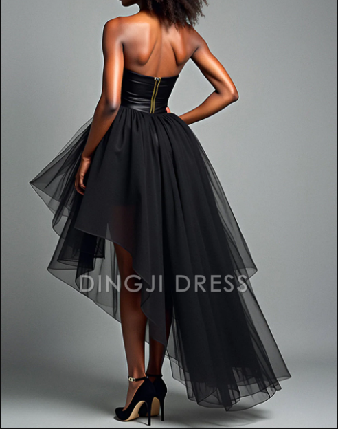 DingJiDress High Quality Dress Corset Tiered Strapless Tulle High Low Fashion Prom Dress