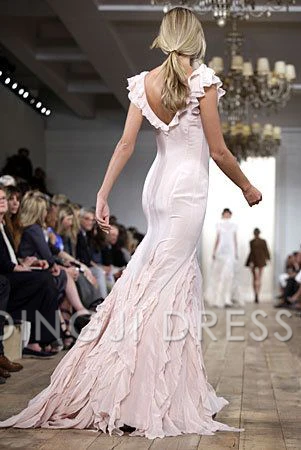 DingJiDress Mermaid V Neck Ruffle Long Elegant Fashion Prom Dress