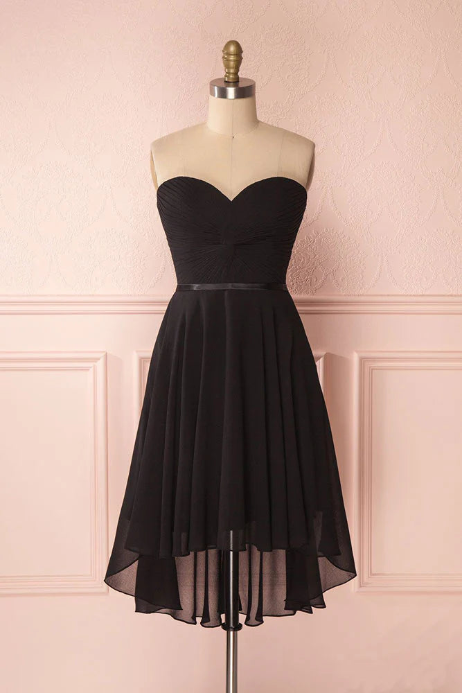 Simple sweetheart neck chiffon short prom dress black homecoming dress