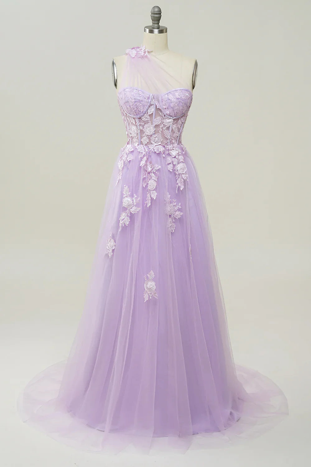 DingJiDress High Quality Dress Exquisite A Line One Shoulder With Romantic Appliques Long Prom Dress