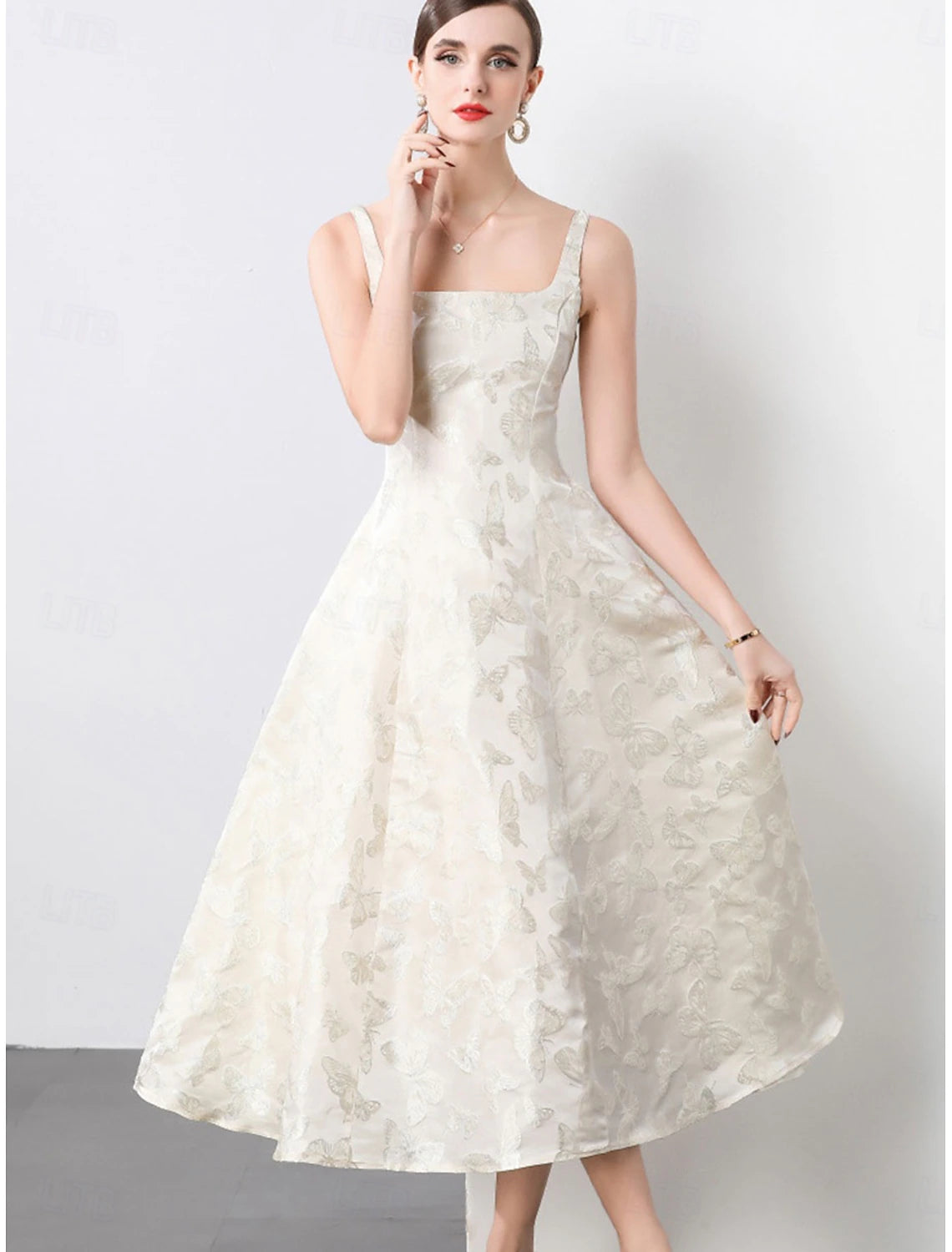 A-Line Quinceanera Dresses Elegant Dress Wedding Wedding Guest Ankle Length Sleeveless Spaghetti Strap Polyester Backless with Floral Print
