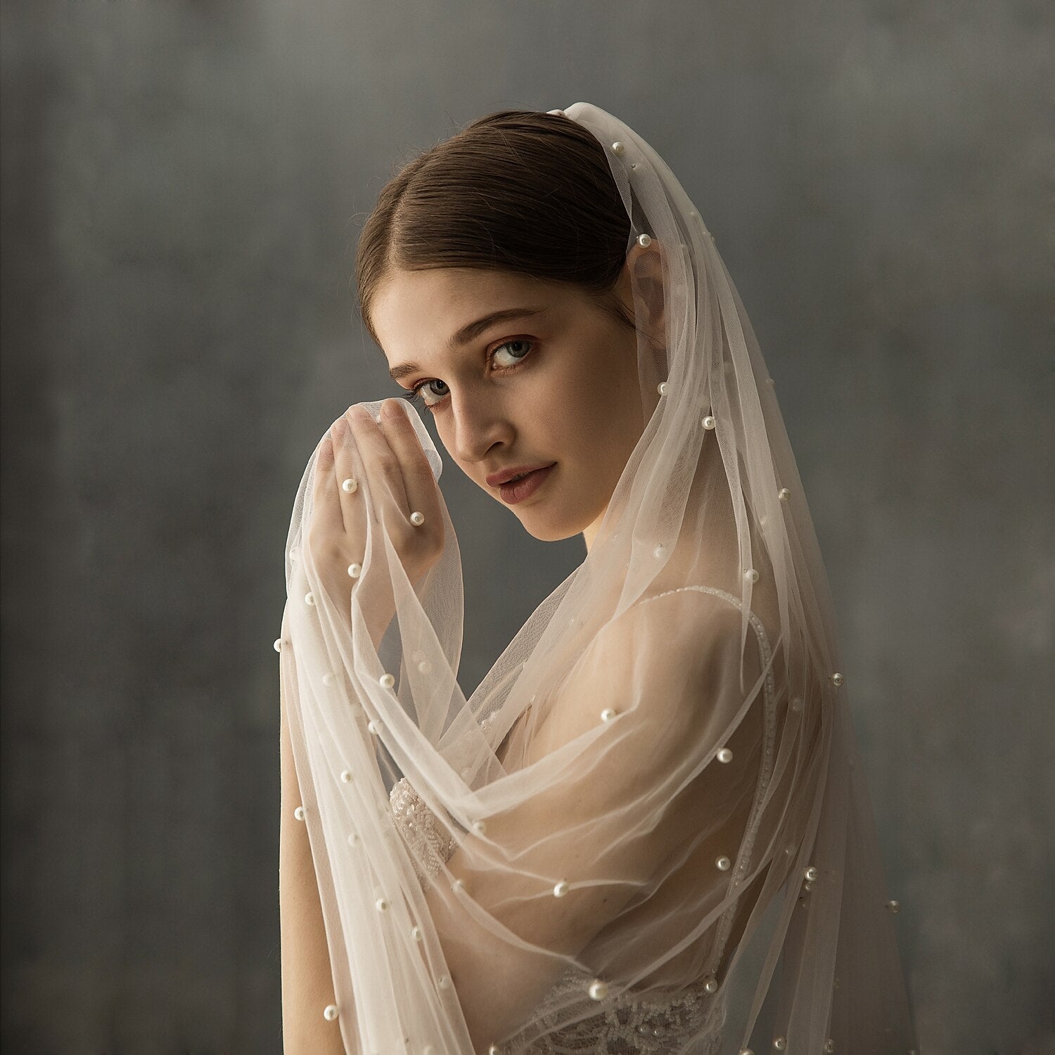 DingJiDress One-tier Wedding Veil Cathedral Veils with Faux Pearl 78.74 in (200cm) Tulle / Angel cut / Waterfall