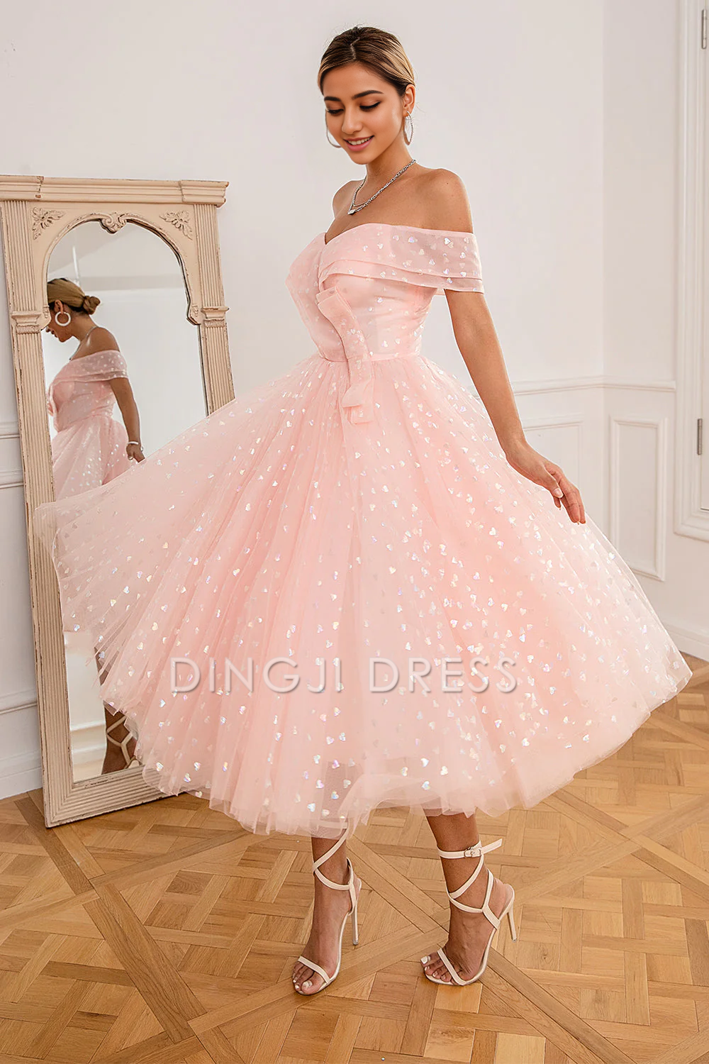 DingJiDress High Quality Dress Fashion Off Shoulder Sweetheart Pleated Sparkle Prom Dress
