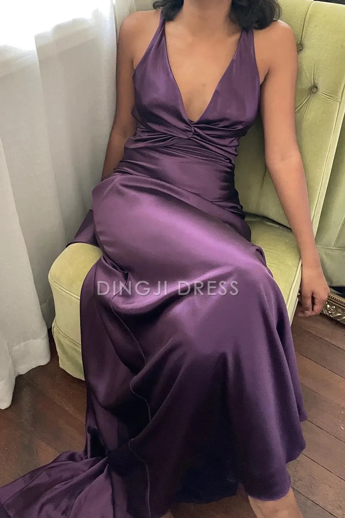 DingJiDress Chic Sheath Halter Neck Backless Bowknot Long Elegant Prom Dress