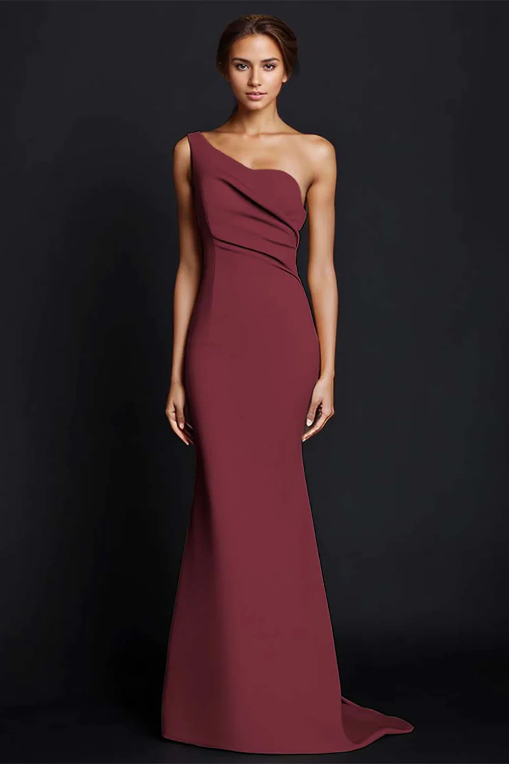 Elegant khaki single shoulder mermaid pleated long satin ball gown