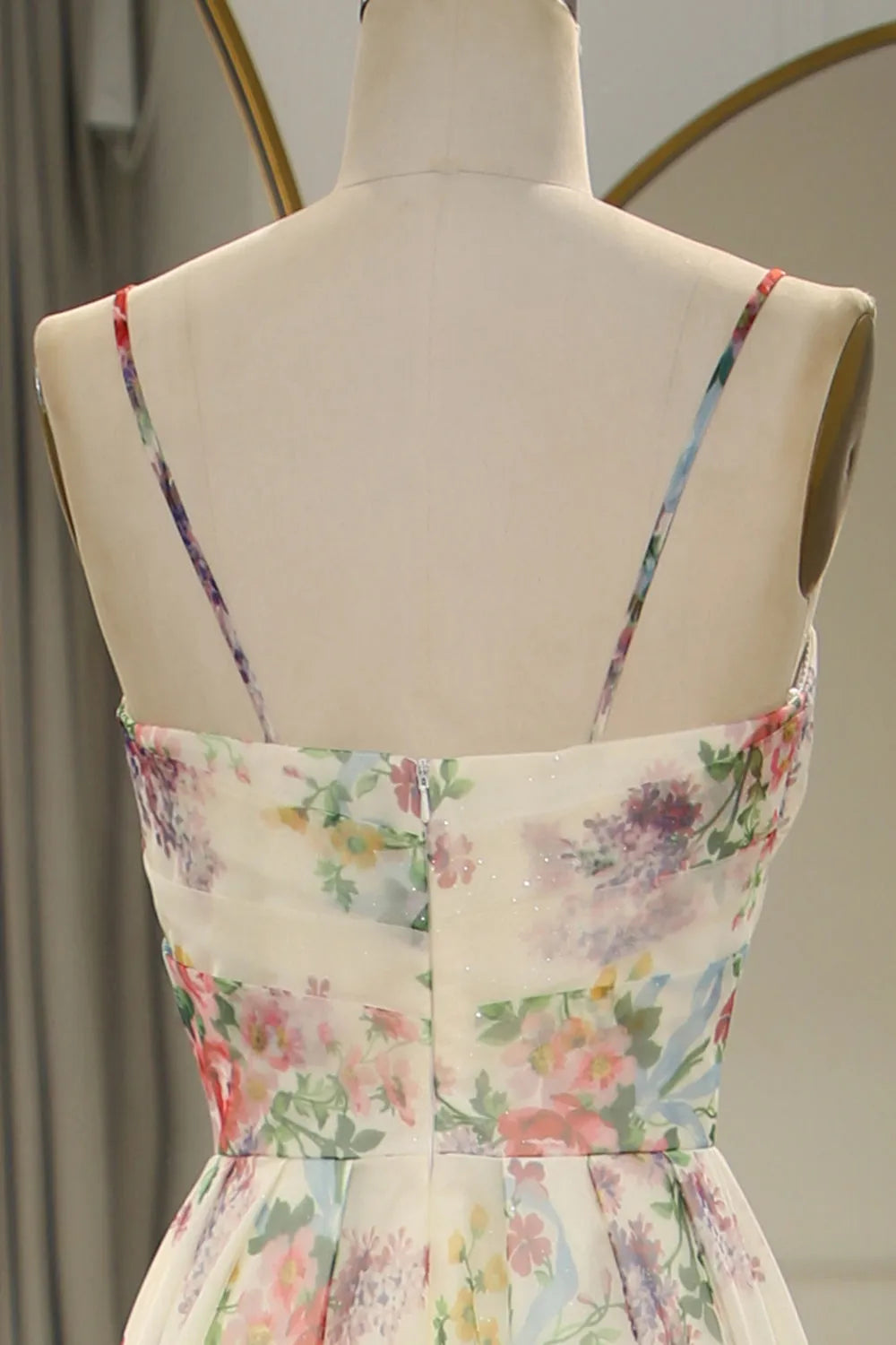 Long style minimalist split A-line printed back zipper party dress