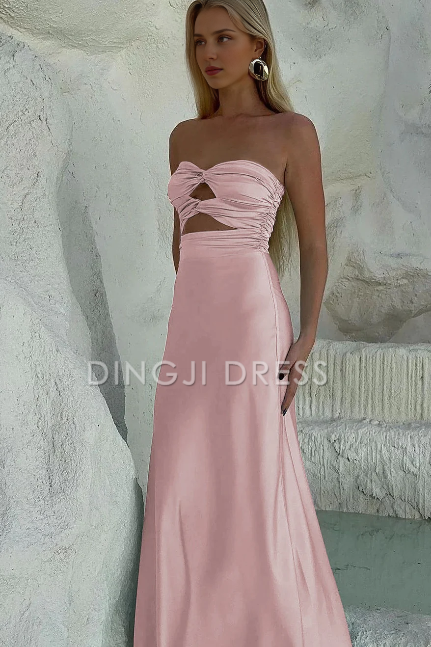 DingJiDress Simple Sheath Strapless Sweetheart Long with Keyhole Charming Prom Dress