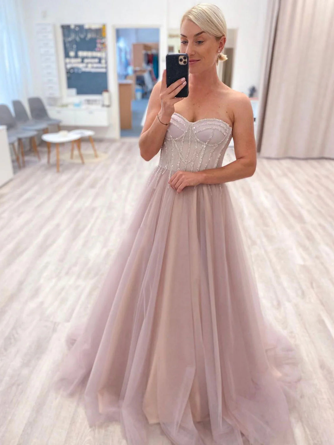 Pink sweetheart neck tulle long prom dress pink tulle formal dress