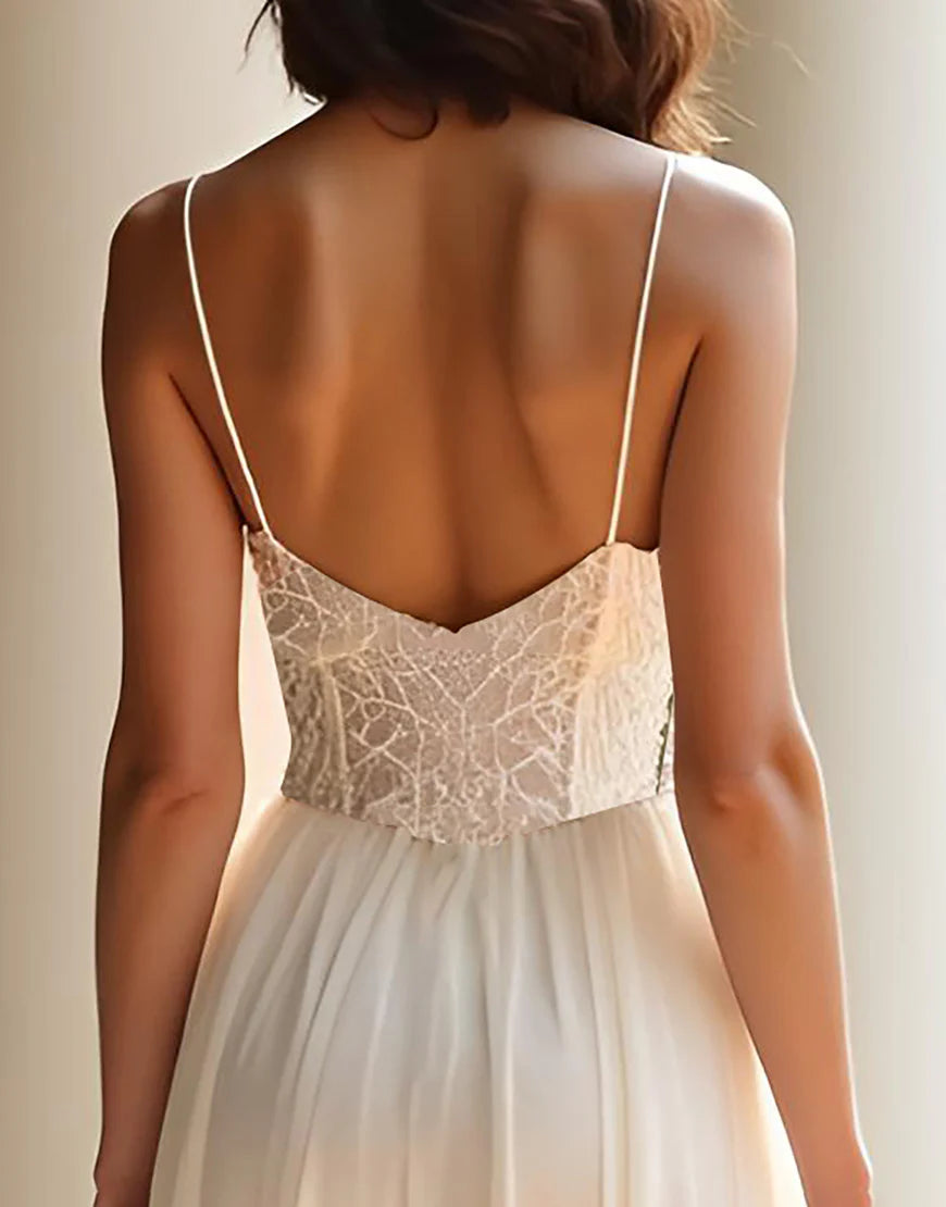 Champagne colored decal A-line version long slit ball gown