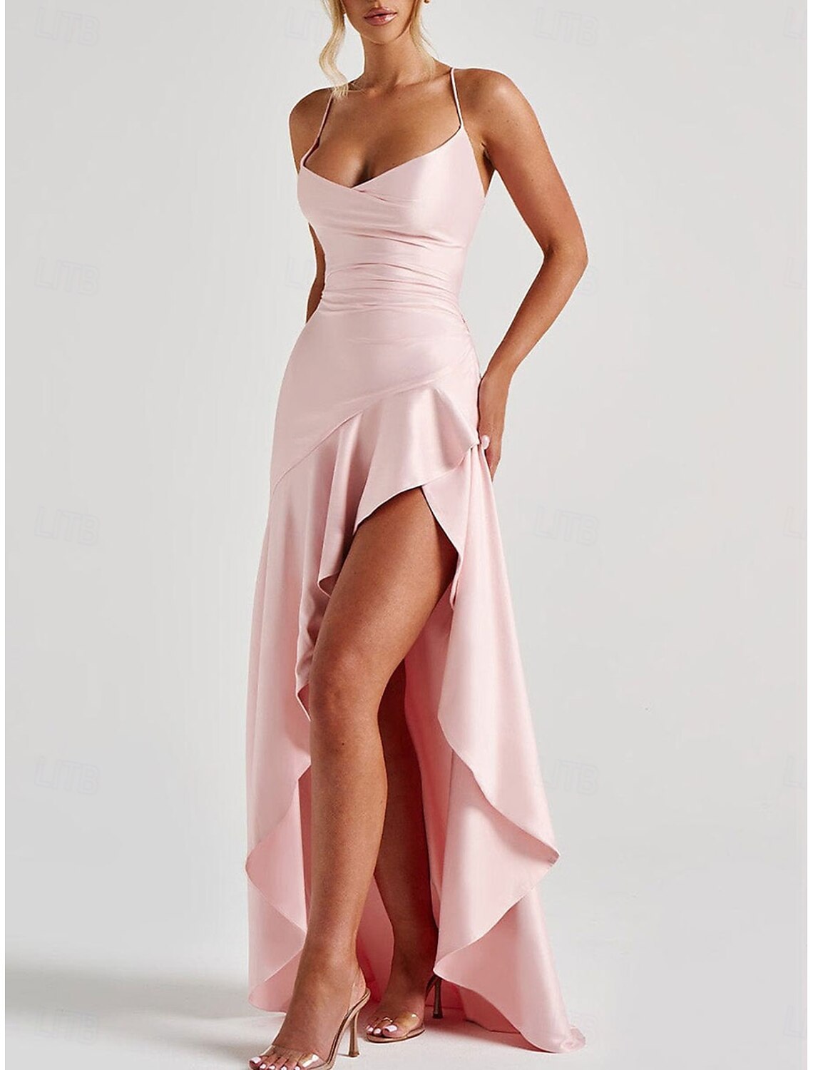 Mermaid Trumpet Quinceanera Dresses Elegant Dress Wedding Wedding Guest Floor Length Sleeveless Spaghetti Strap Polyester Backless with Slit