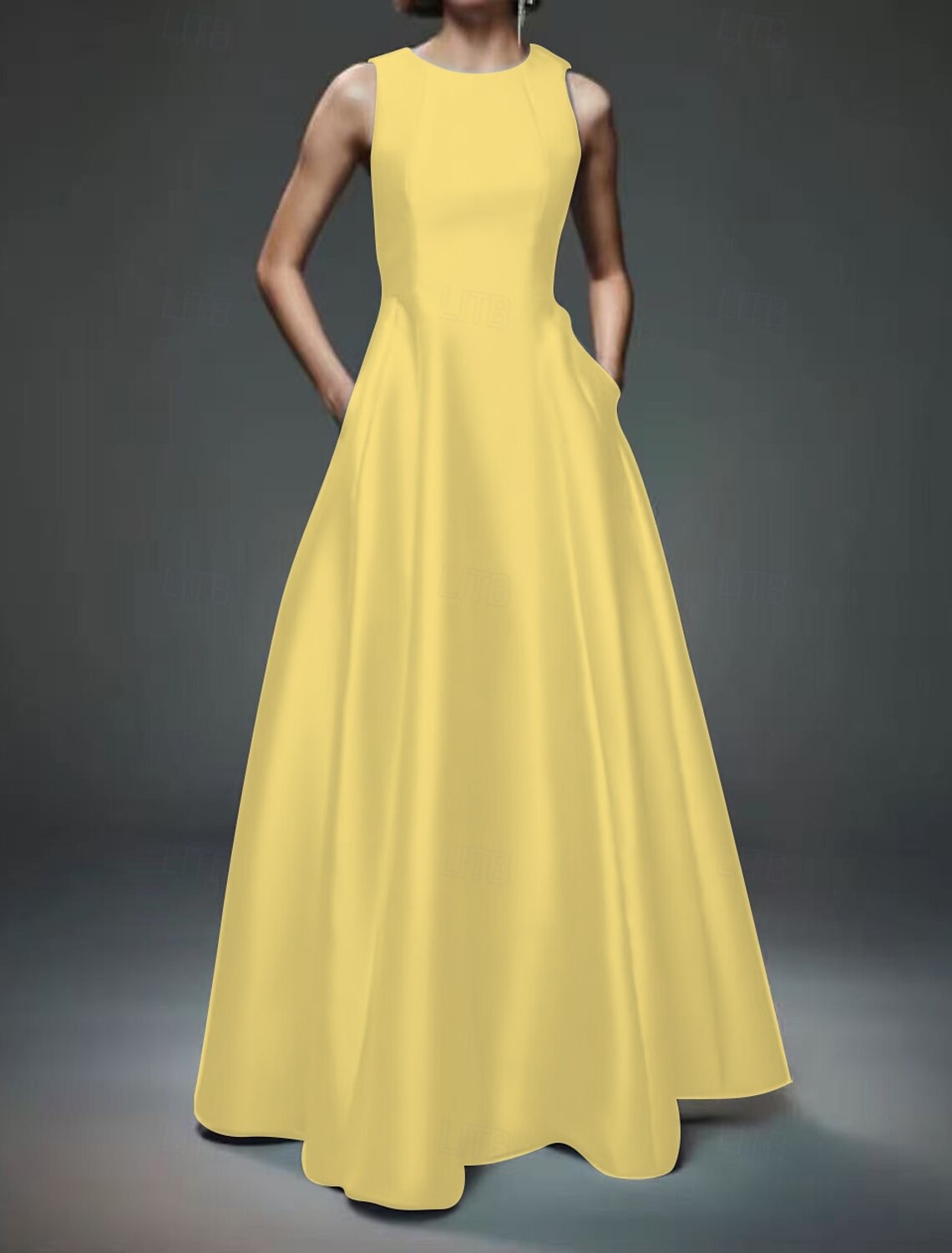 A-Line Evening Gown Party Dress Evening Party Prom Floor Length Sleeveless Crew Neck Cotton Backless with Criss Cross
