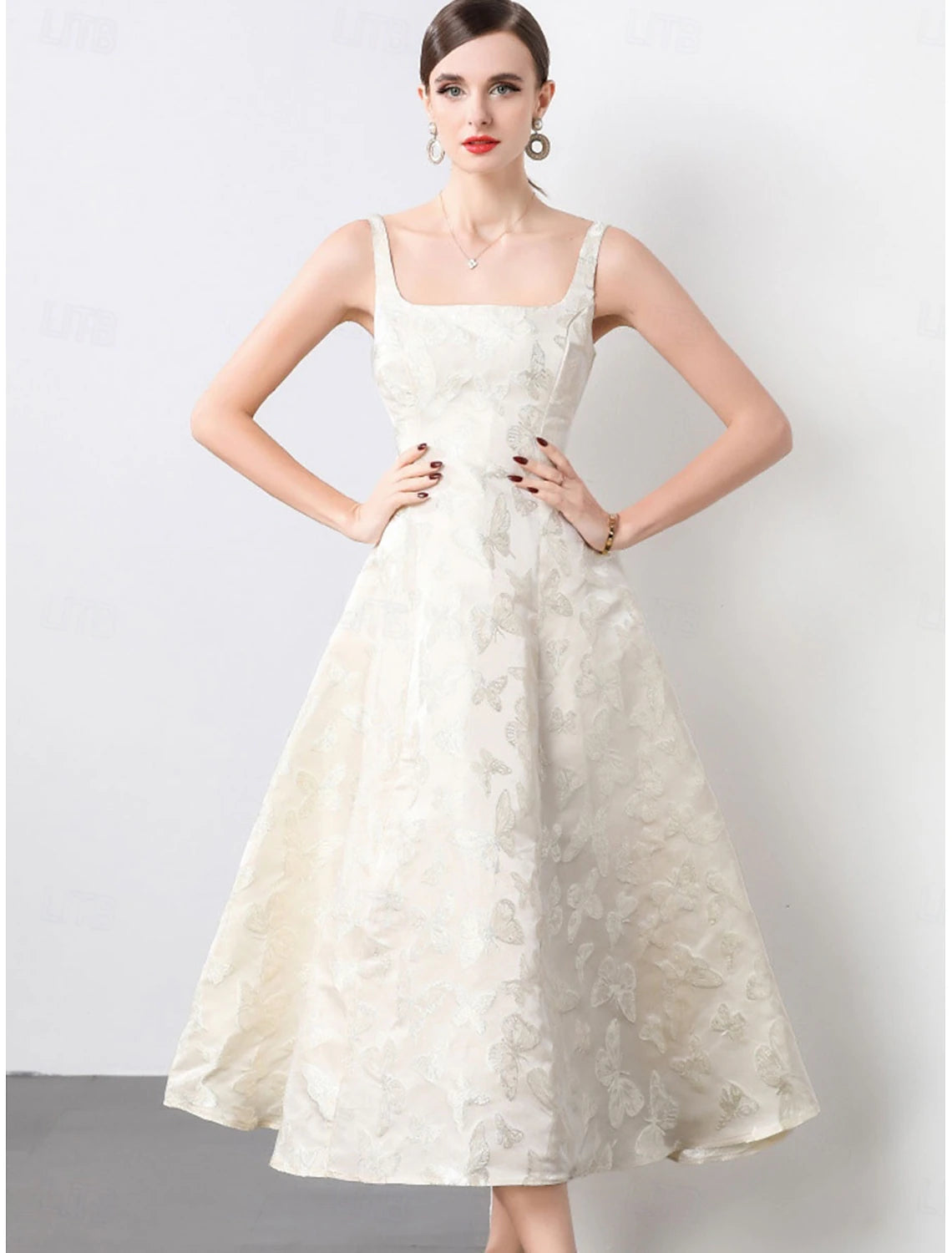 A-Line Quinceanera Dresses Elegant Dress Wedding Wedding Guest Ankle Length Sleeveless Spaghetti Strap Polyester Backless with Floral Print