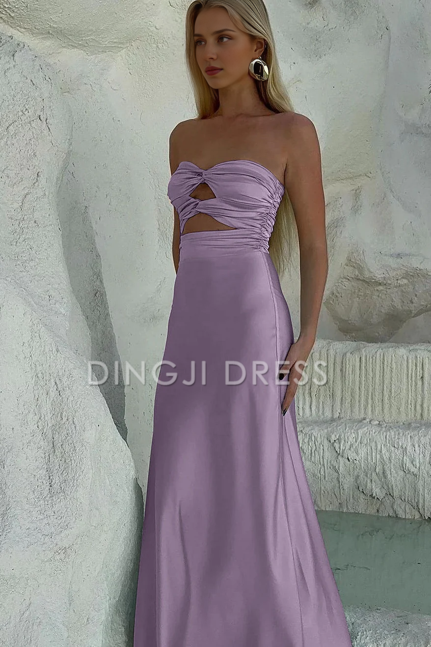 DingJiDress Simple Sheath Strapless Sweetheart Long with Keyhole Charming Prom Dress