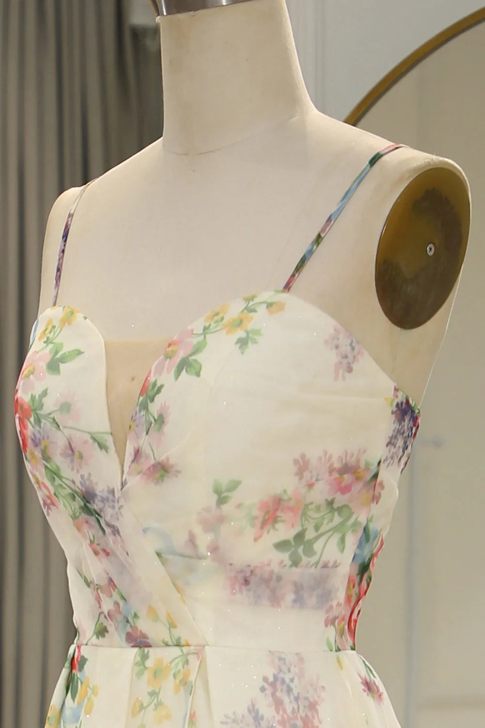 Long style minimalist split A-line printed back zipper party dress