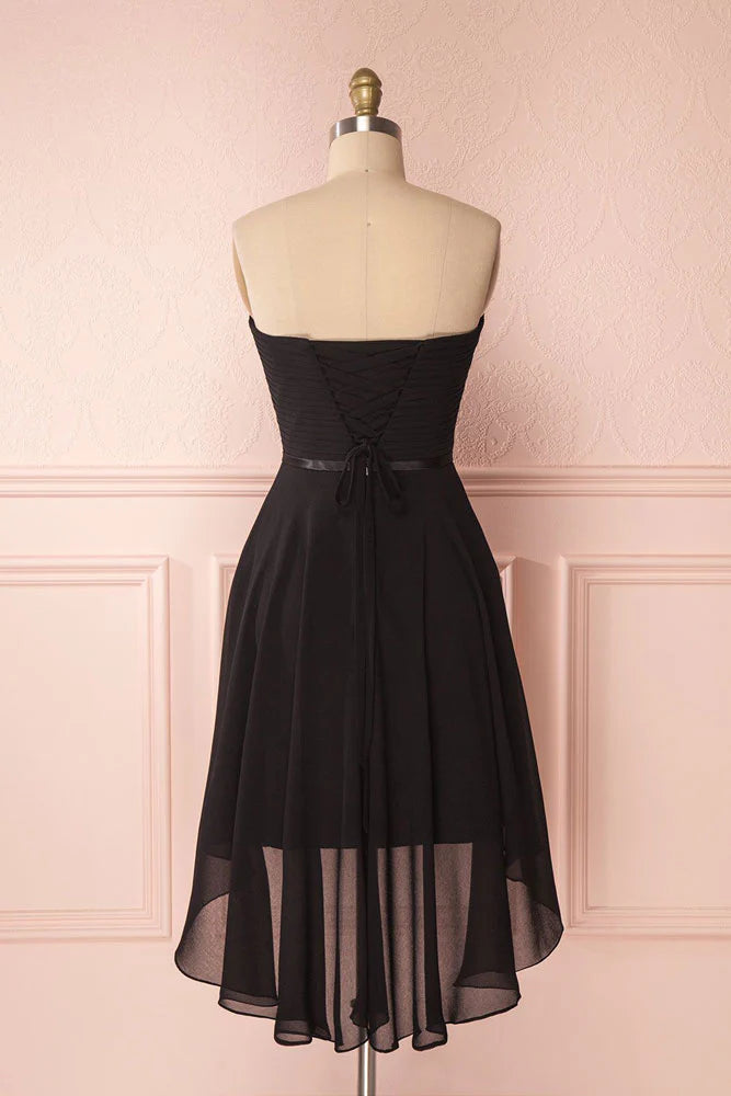 Simple sweetheart neck chiffon short prom dress black homecoming dress