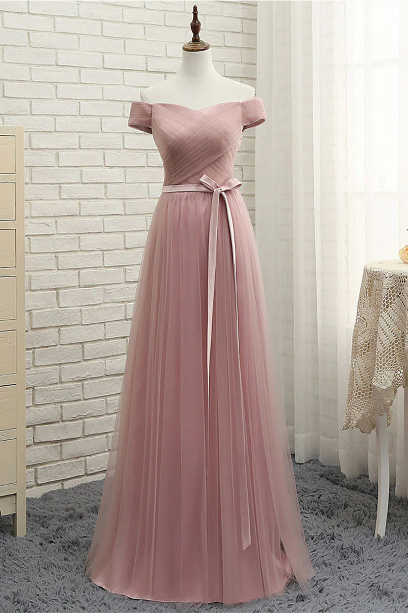 Simple sweetheart tulle long prom dress tulle bridesmaid dress