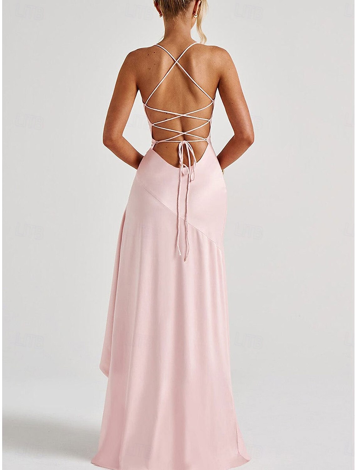 Mermaid Trumpet Quinceanera Dresses Elegant Dress Wedding Wedding Guest Floor Length Sleeveless Spaghetti Strap Polyester Backless with Slit