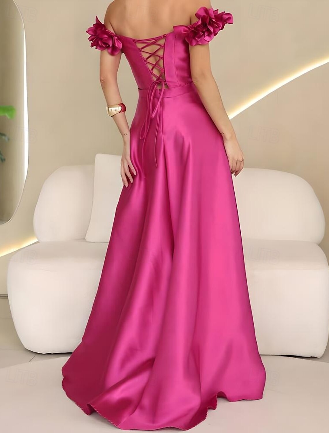 A-Line Evening Gown Celebrity Style Dress Carnival Wedding Reception Floor Length Floral Off Shoulder Satin with Slit