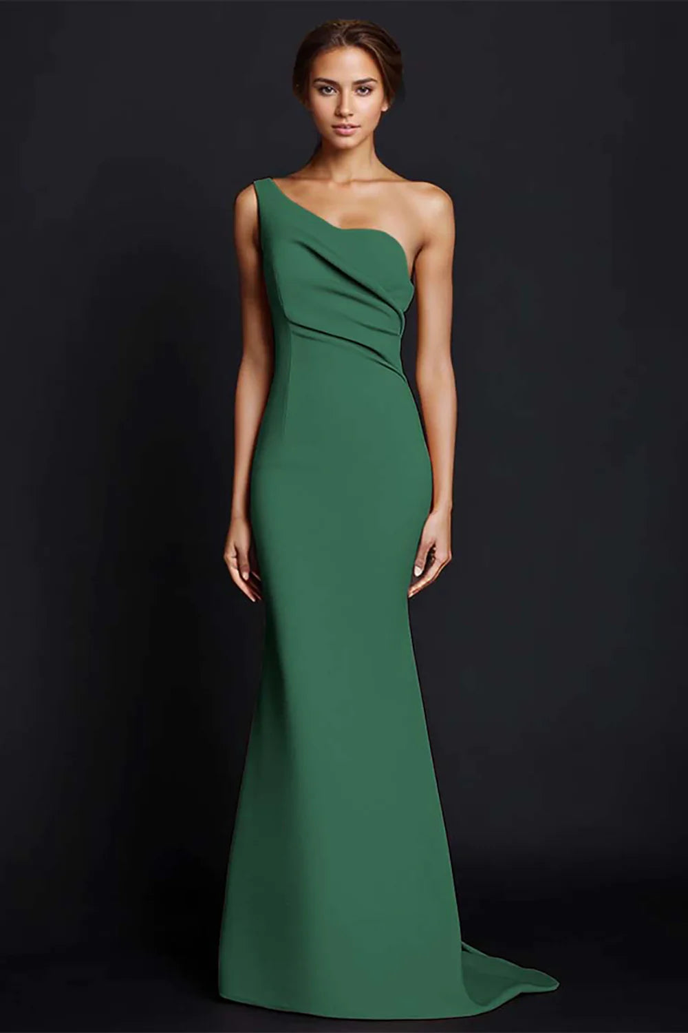 Elegant khaki single shoulder mermaid pleated long satin ball gown