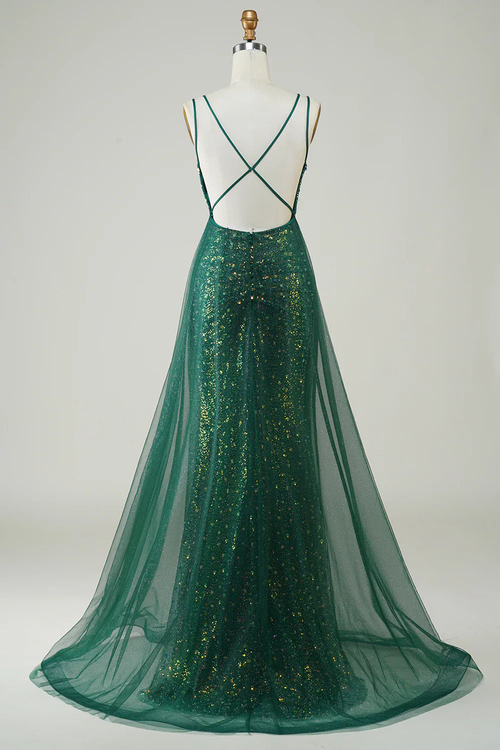 DingJiDress Sparkly Dark Green Beaded Long Prom Dress