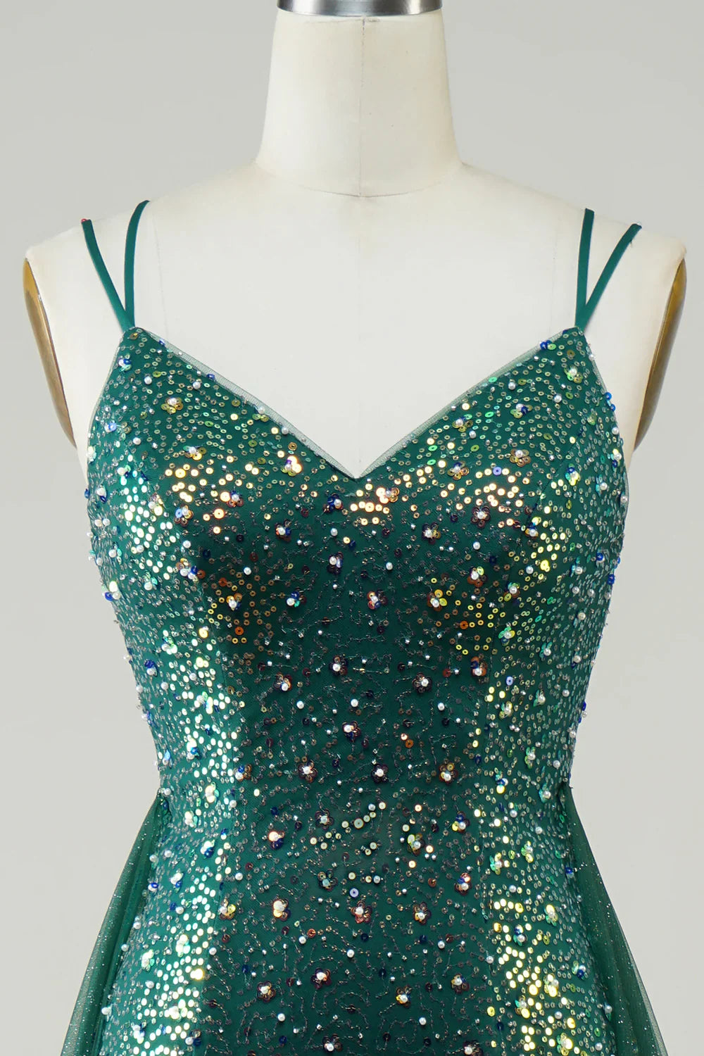 DingJiDress Sparkly Dark Green Beaded Long Prom Dress