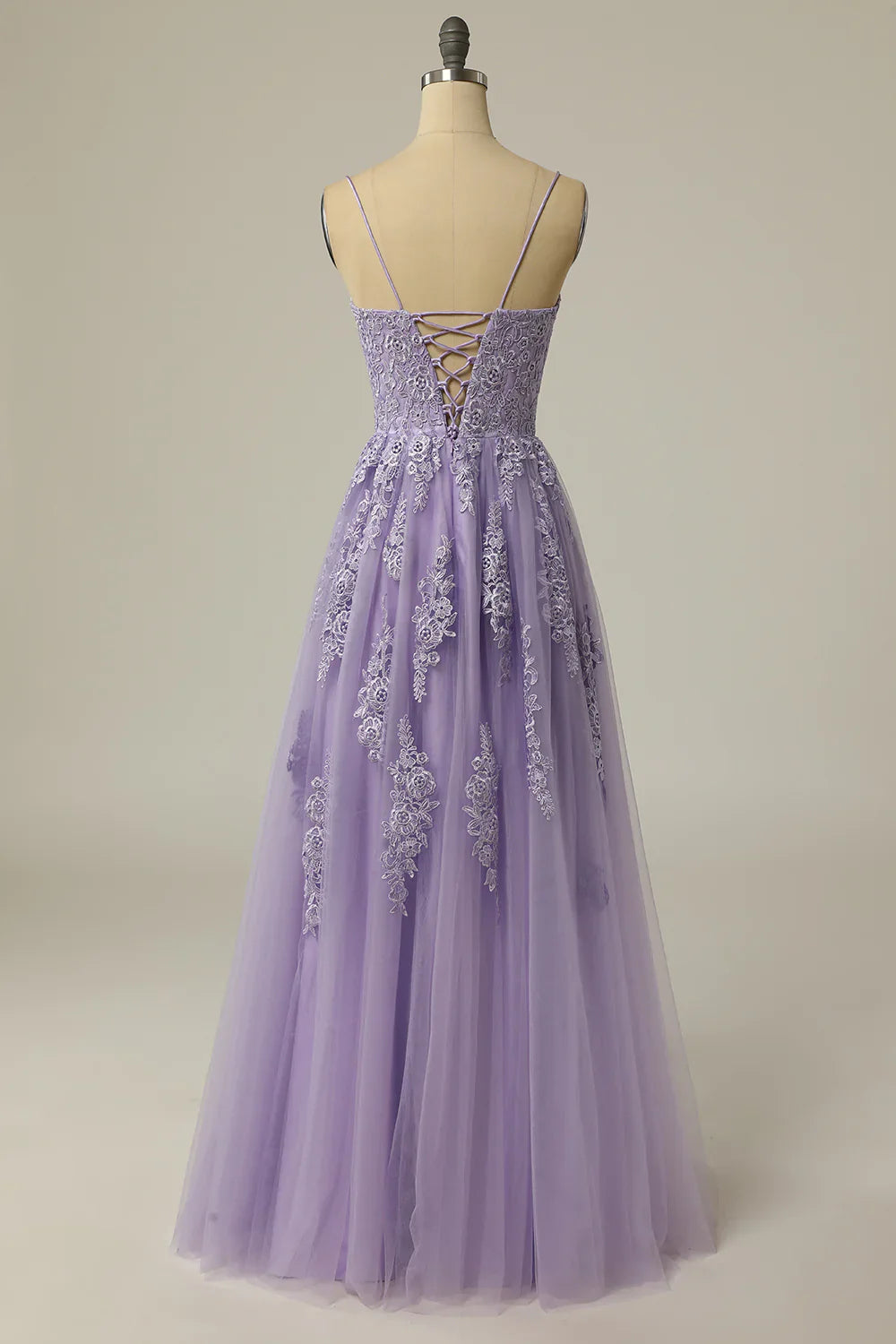 DingJiDress A Line Strapless Light Purple Long Prom Dress with Appliques