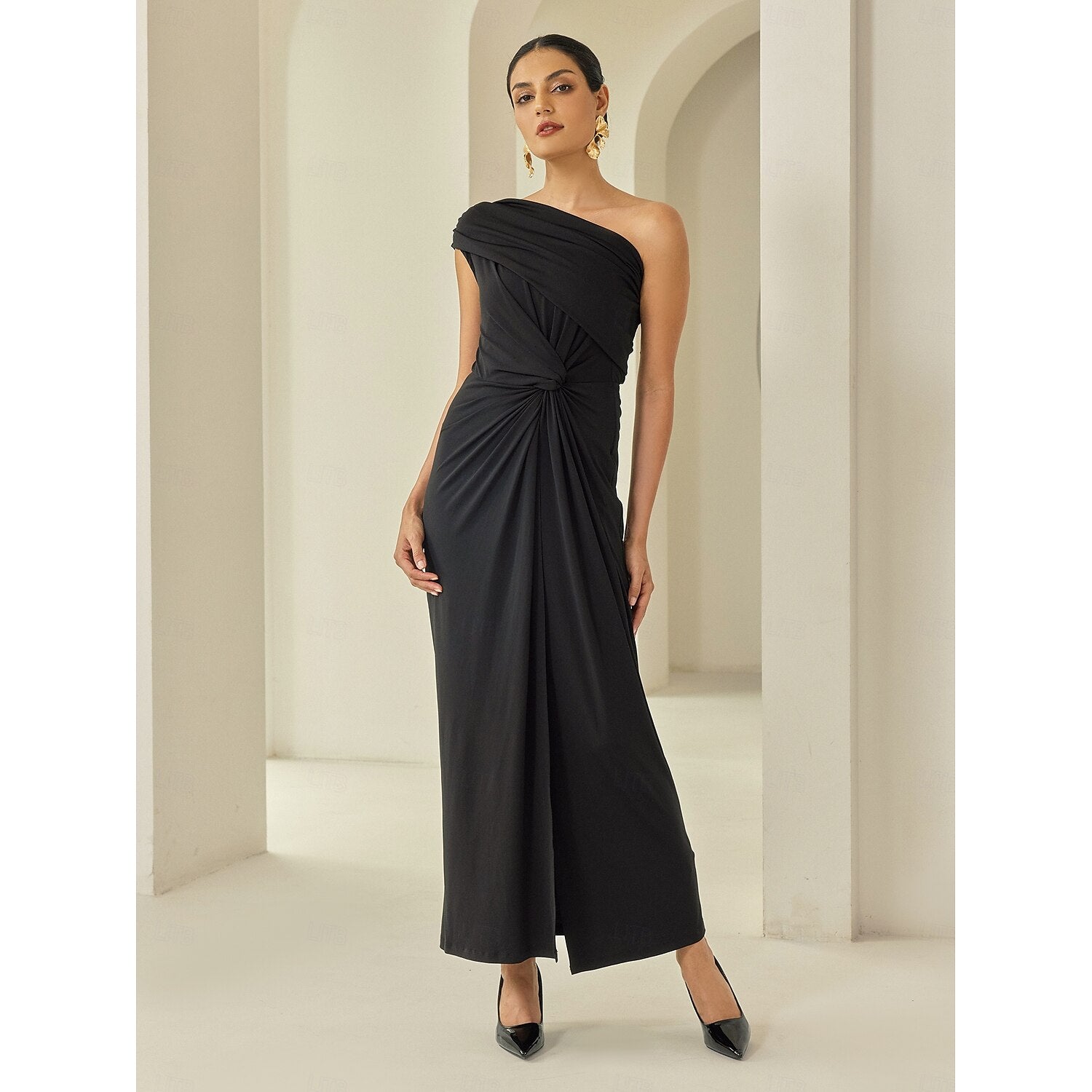 Black Sleeveless Ruched Twist Elegant Party/Evening/Wedding Guest Hem Maxi Dress dress to impress