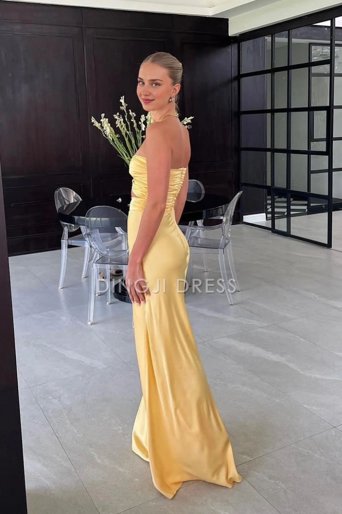 DingJiDress Simple Sheath Strapless Sweetheart Long with Keyhole Charming Prom Dress