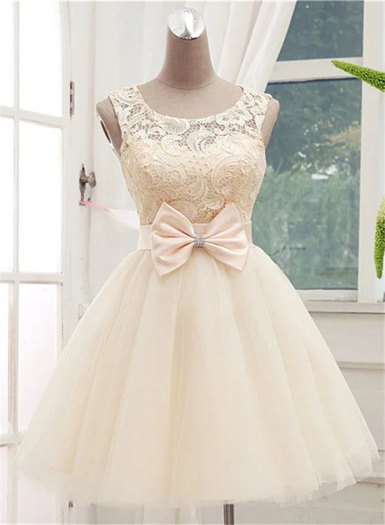 Beautiful Champagne Tulle Party DressCute Short Prom Dress Homecoming Dresses