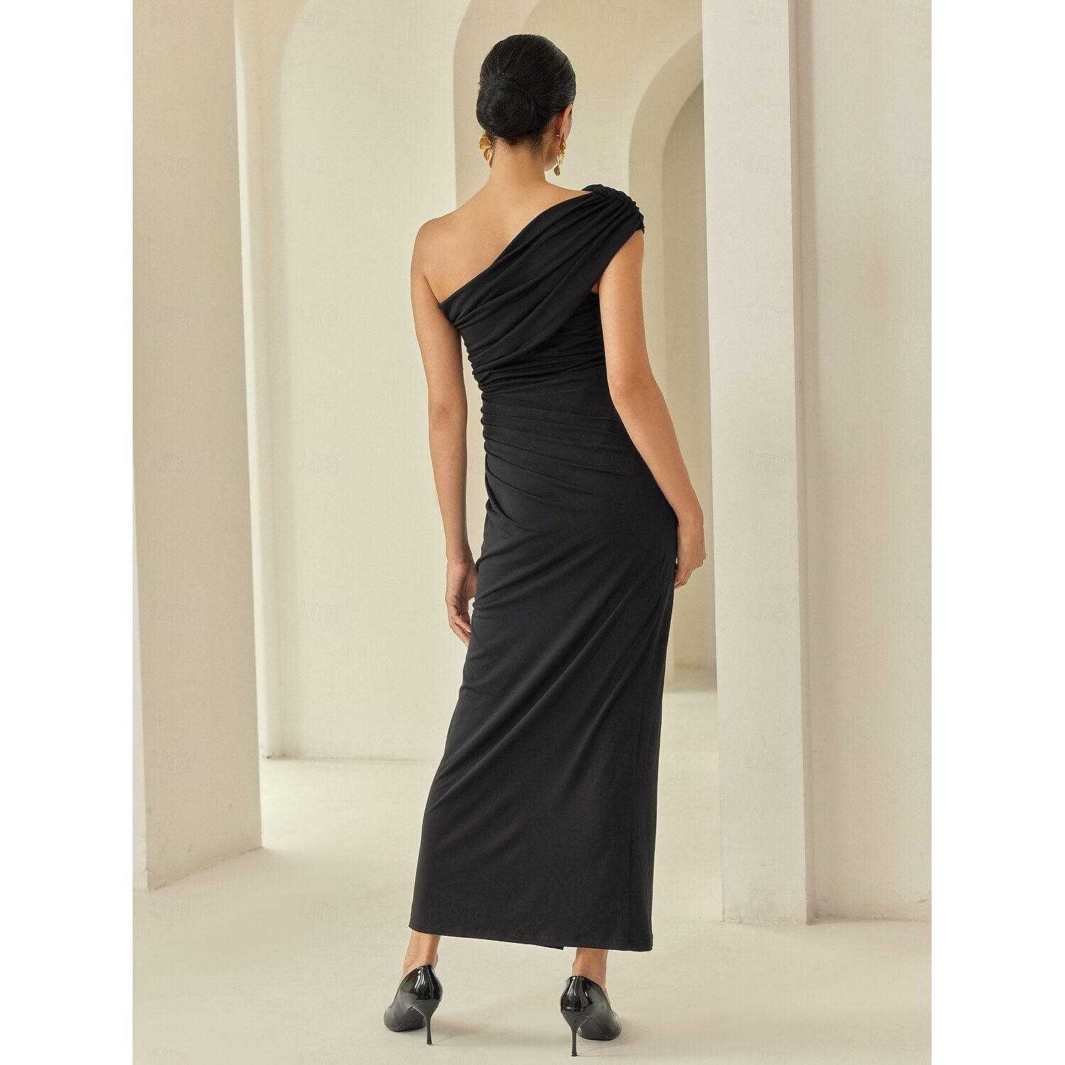 Black Sleeveless Ruched Twist Elegant Party/Evening/Wedding Guest Hem Maxi Dress dress to impress