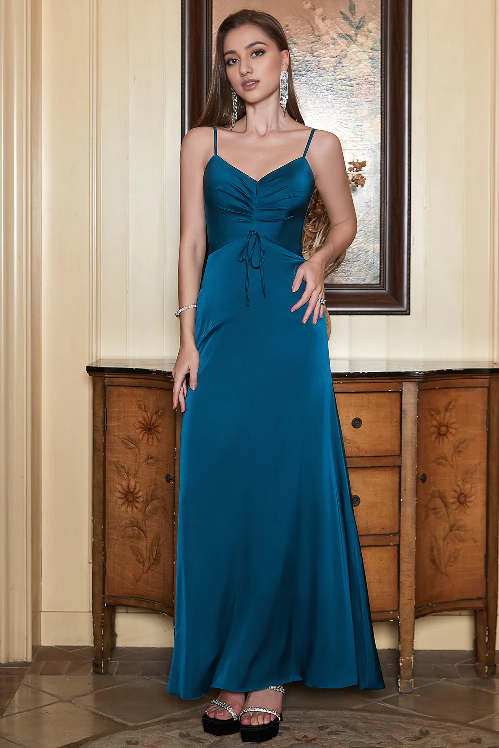 DingJiDress High Quality Dress Simple Sheath V Neck Spaghetti Straps Long Prom Dress