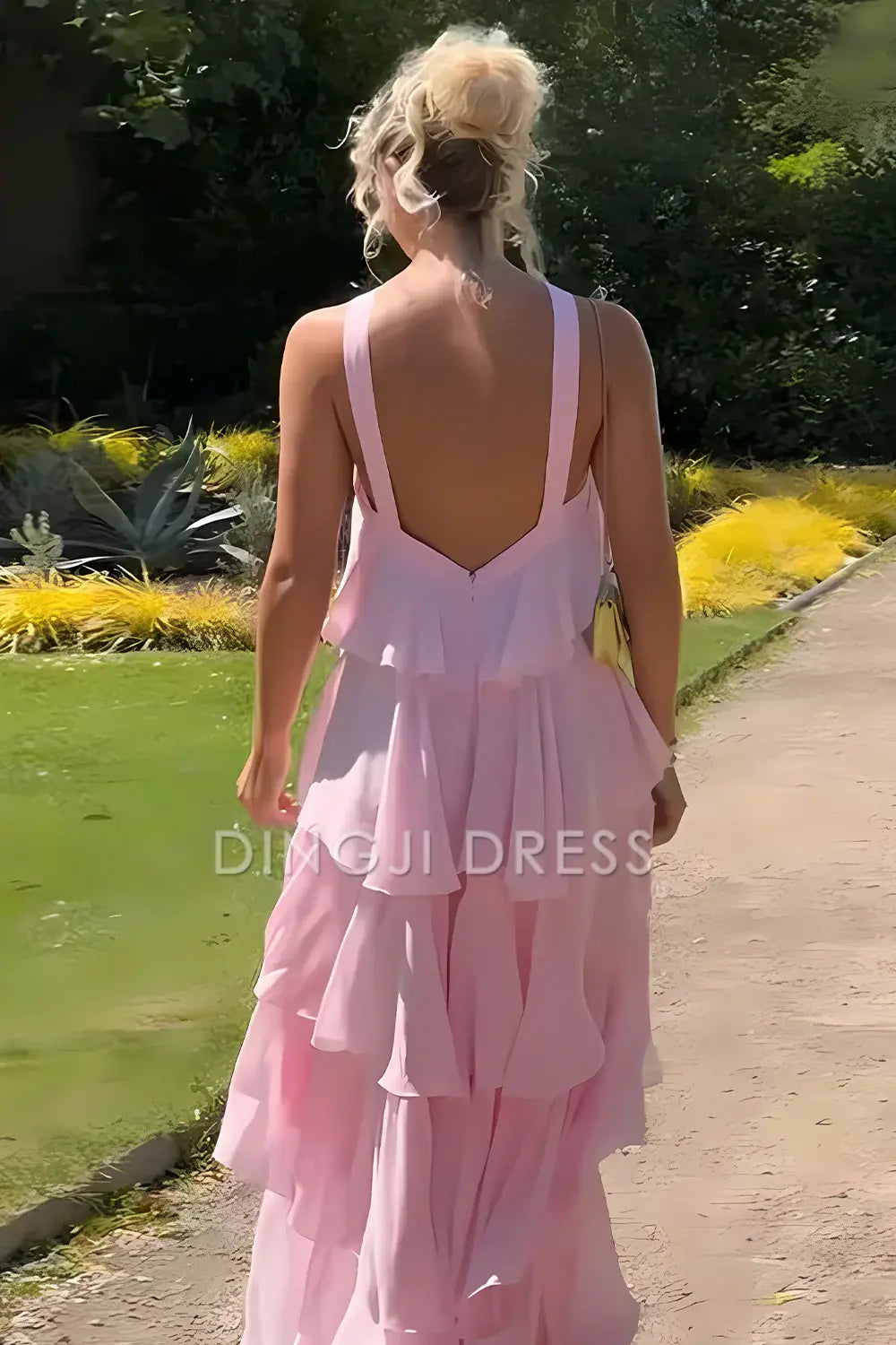 DingJiDress Princess A Line Halter Neck Long with Layering Ruffles Elegant Prom Dress
