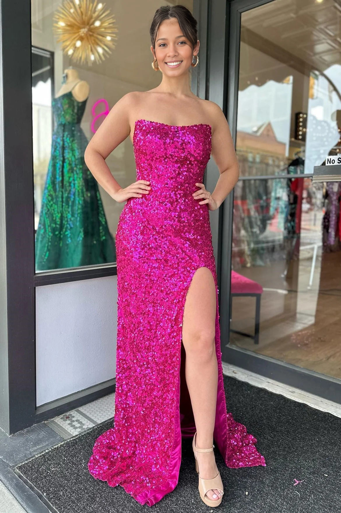 DingJiDress Sparkle Charming Evening Dress Strapless Sequins Long Prom Dress Side Fork Sparkle Formal Wear Dresses Wedding Guest Dresses