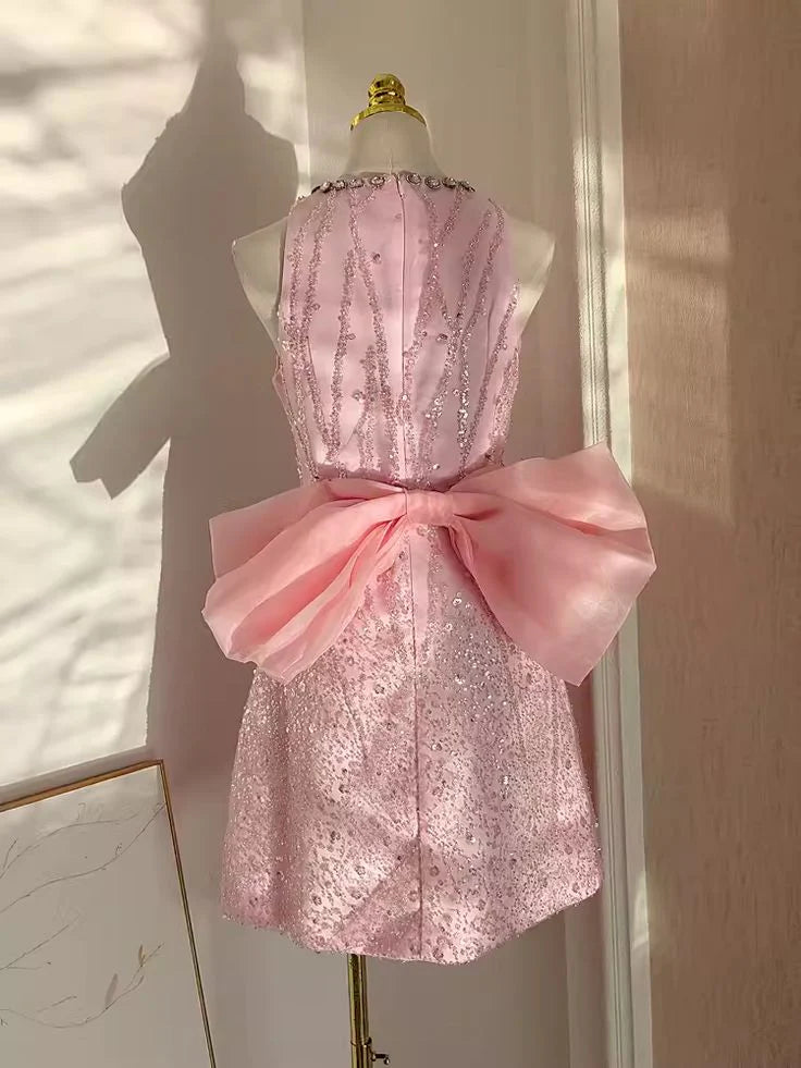 Sexy A-line light pink sequin travel vacation dress short birthday dress