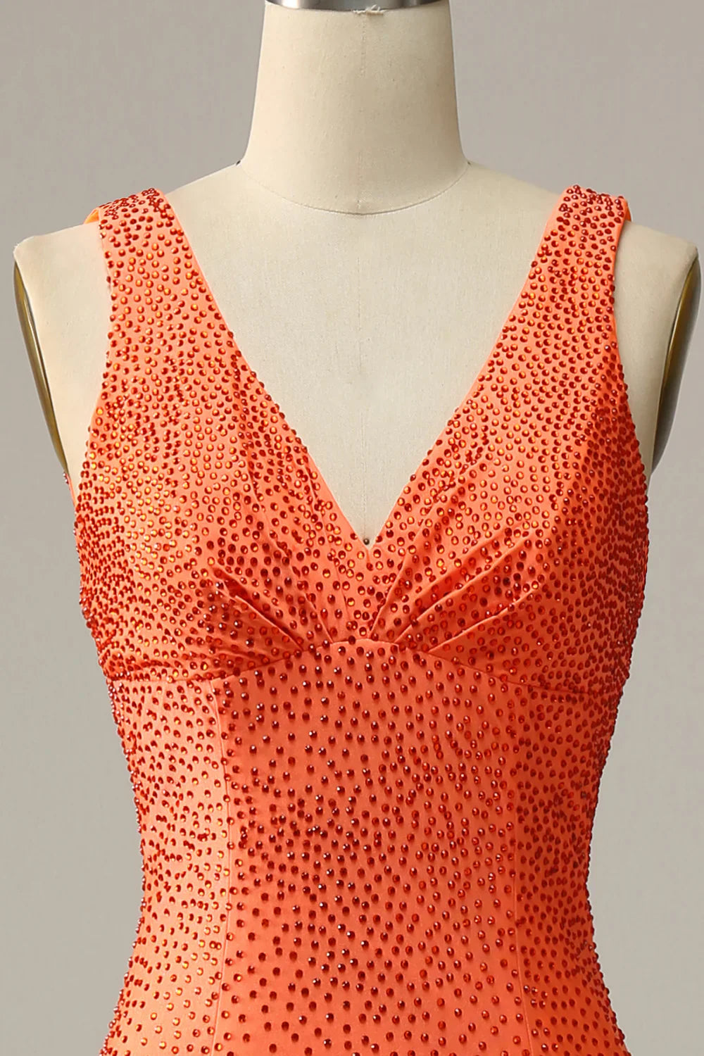 DingJiDress Mermaid V Neck Orange Long Prom Dress with Beading