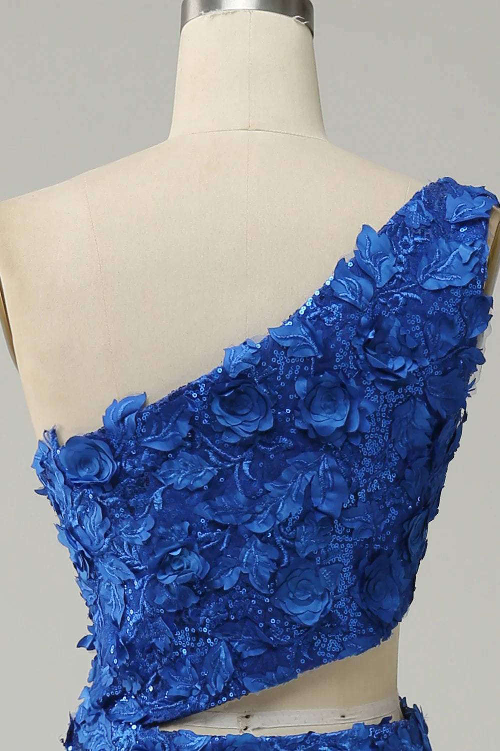 DingJiDress Mermaid One Shoulder Royal Blue Sequins Cut Out Prom Dress with Split Front