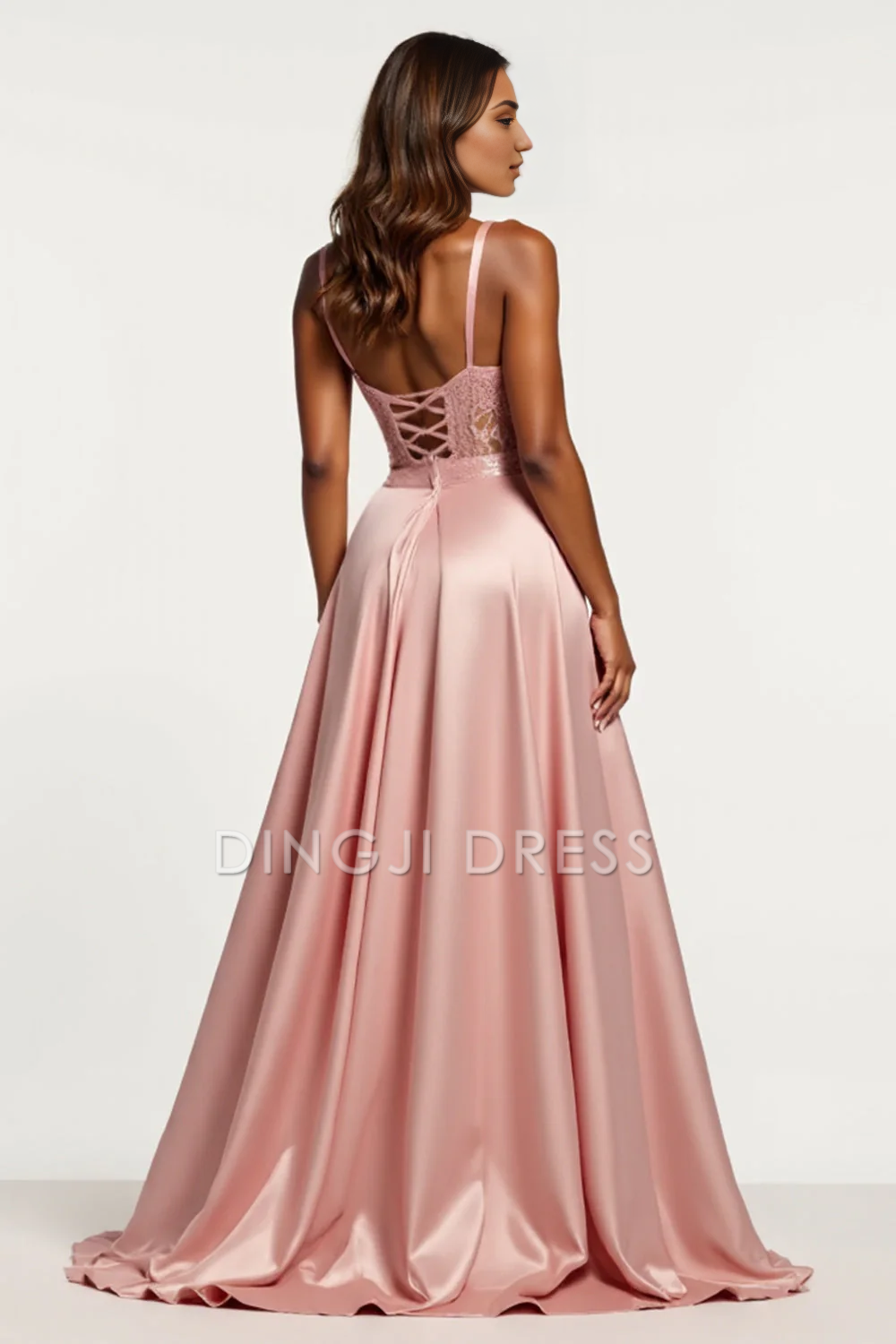 DingJiDress High Quality Dress Charming A Line V-Neck Spaghetti Strap Corset Backless With Slit Long Prom Dress