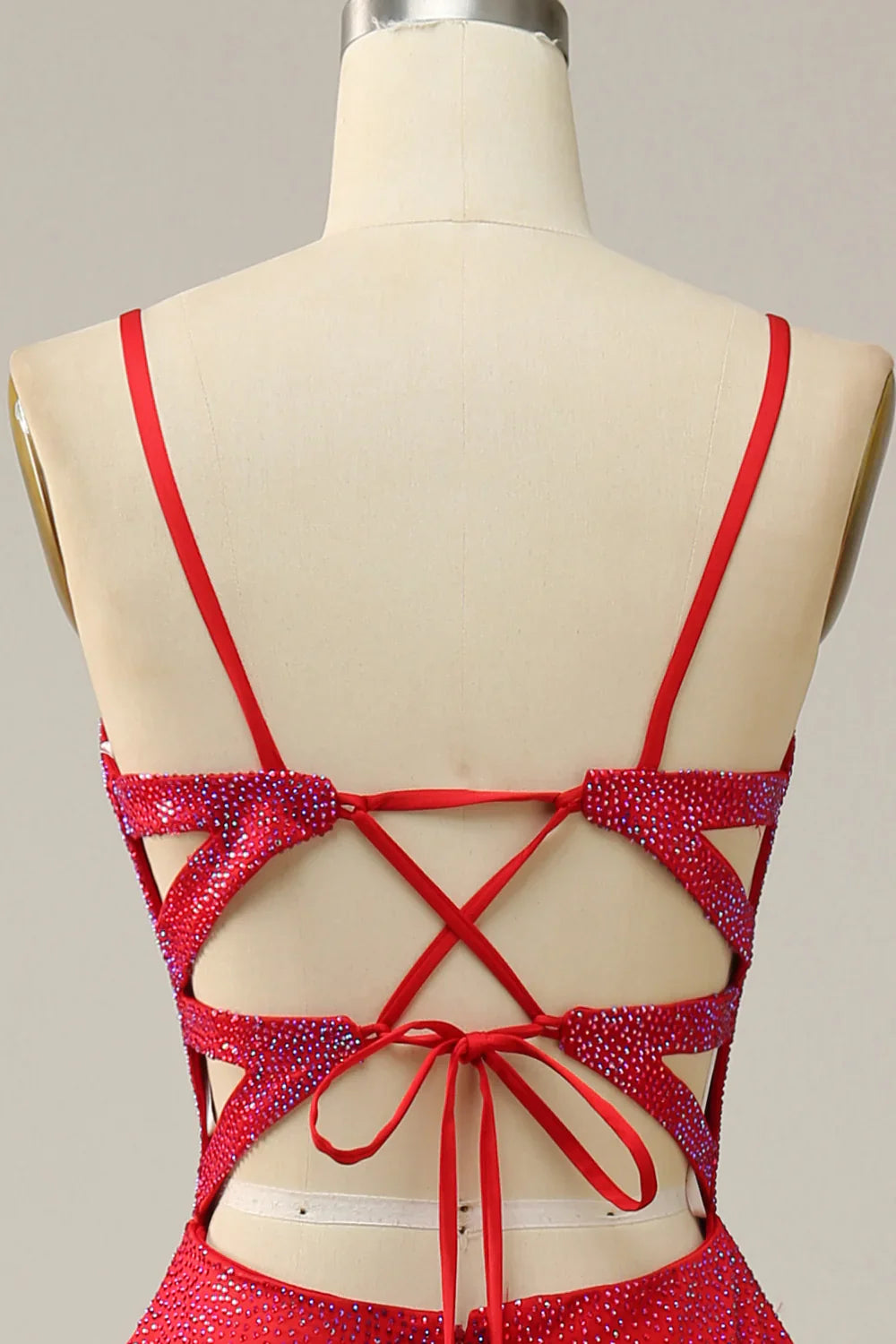 DingJiDress A Line Red Spaghetti Straps Beaded Long Prom Dress